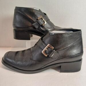 Etienne Aigner Dorian‎ Black Leather Buckle Ankle Boots Sz 9 Classic Preppy